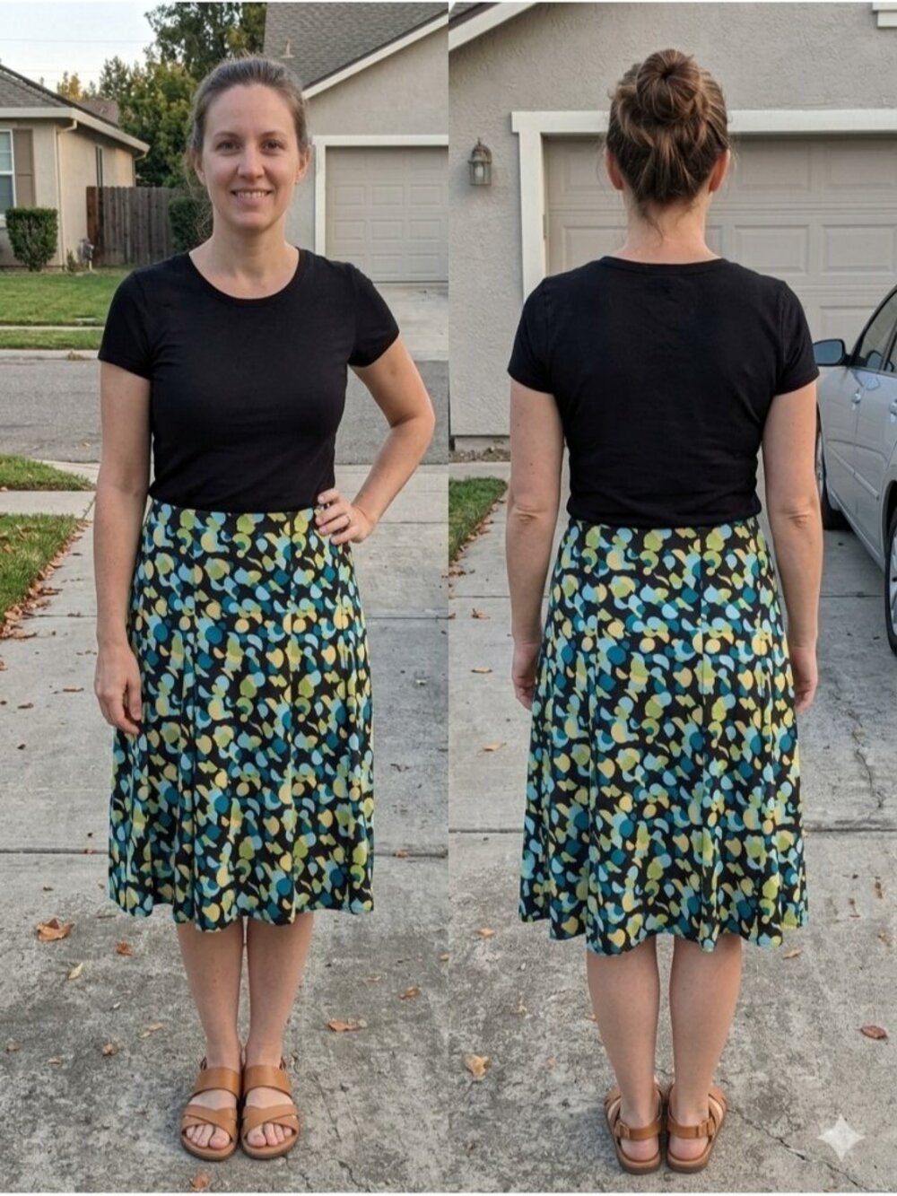 Valerie Stevens Petite PL Abstract Geometric Circle Print Mod Y2K A-Line Skirt